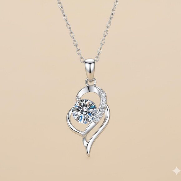 Sterling Silver Moissanite Necklace, Dainty 0.5 Carat Pendant, FOR HER - Picture 1 of 7